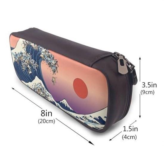 Shiba Inu Kanagawa Oki Nami Ura Pen Case Pencil Holder Large Capacity Box Multifunctional Stylish Leather Pouch Boys Girls Children Simple Tool High