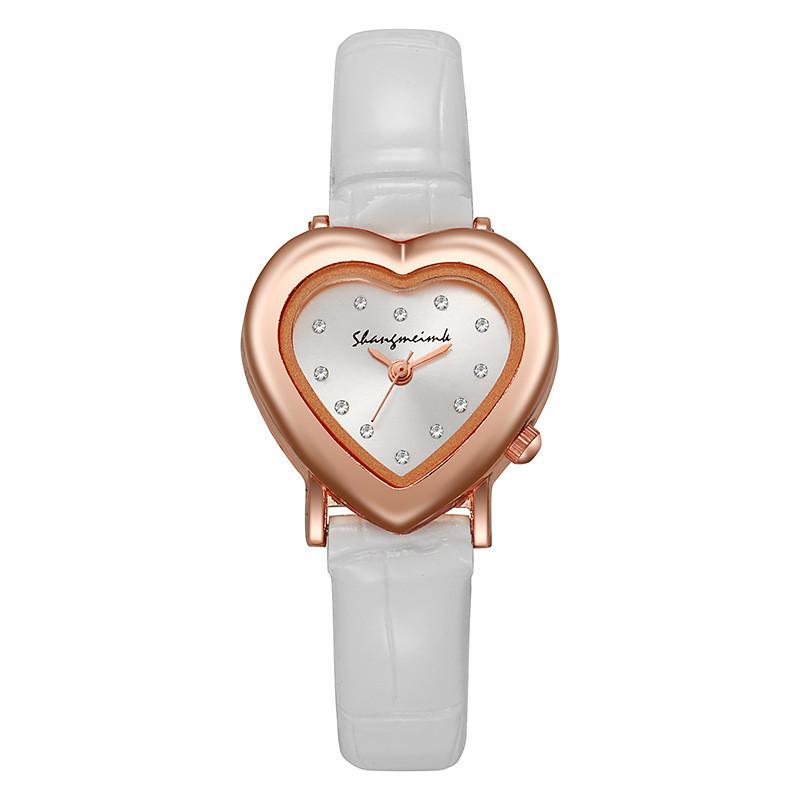 Love Heart Shape Womens Quartz Watch With Pu Strap For Fashion Ladies
