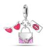 Charm Plata Pink Heart-Shaped Glasses Bag Bead Fits Genuine Bracelet Charm For Women Jewellery Do-It-Yourself Crafting Gift