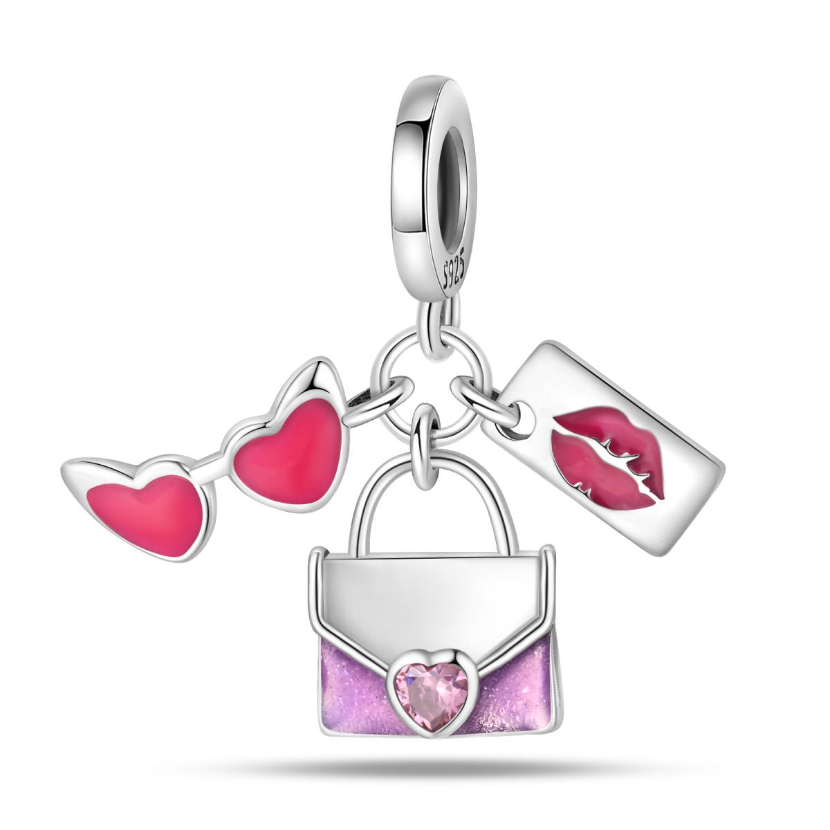 

Charm Bead Components Plata Pink heart-shaped glasses bag Bead Components Compatible With Authentic Original Bracelets Charm Bead Components Designed