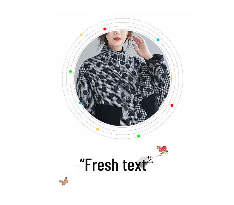 2024 Plus Size Women's Retro Argyle Short Quilted Cotton Jacket with Polka Dots
