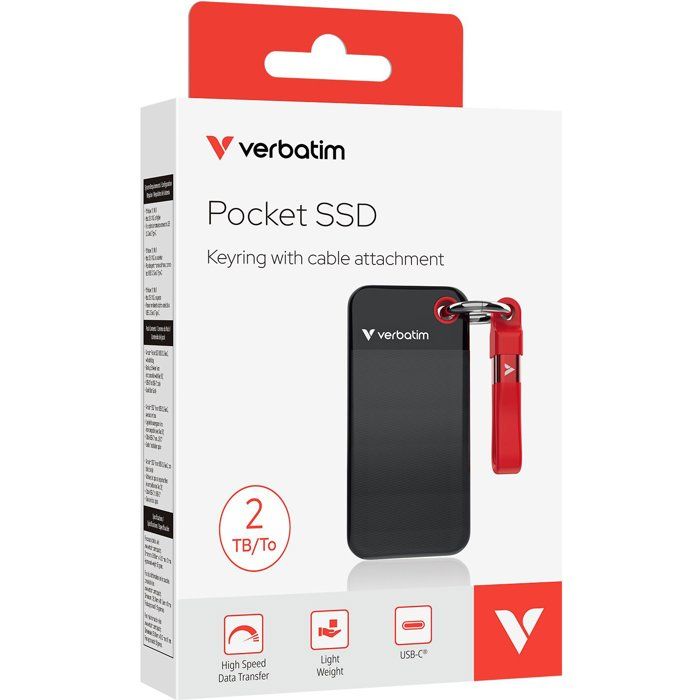 Disque SSD externe - VERBATIM - Pocket - 2 To - Noir / Rouge