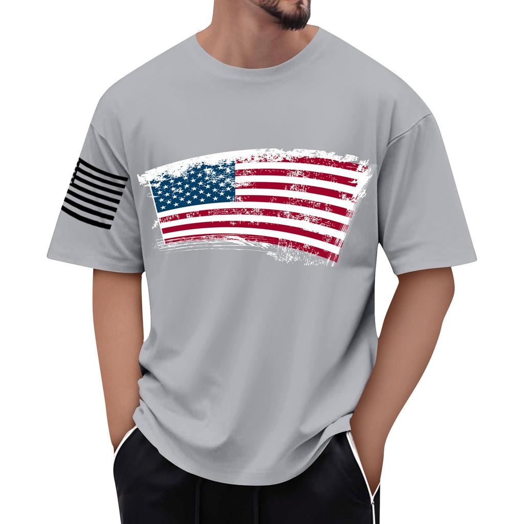 Men's Flag Printed T-Shirt Men's Loose Casual Short Sleeve Top