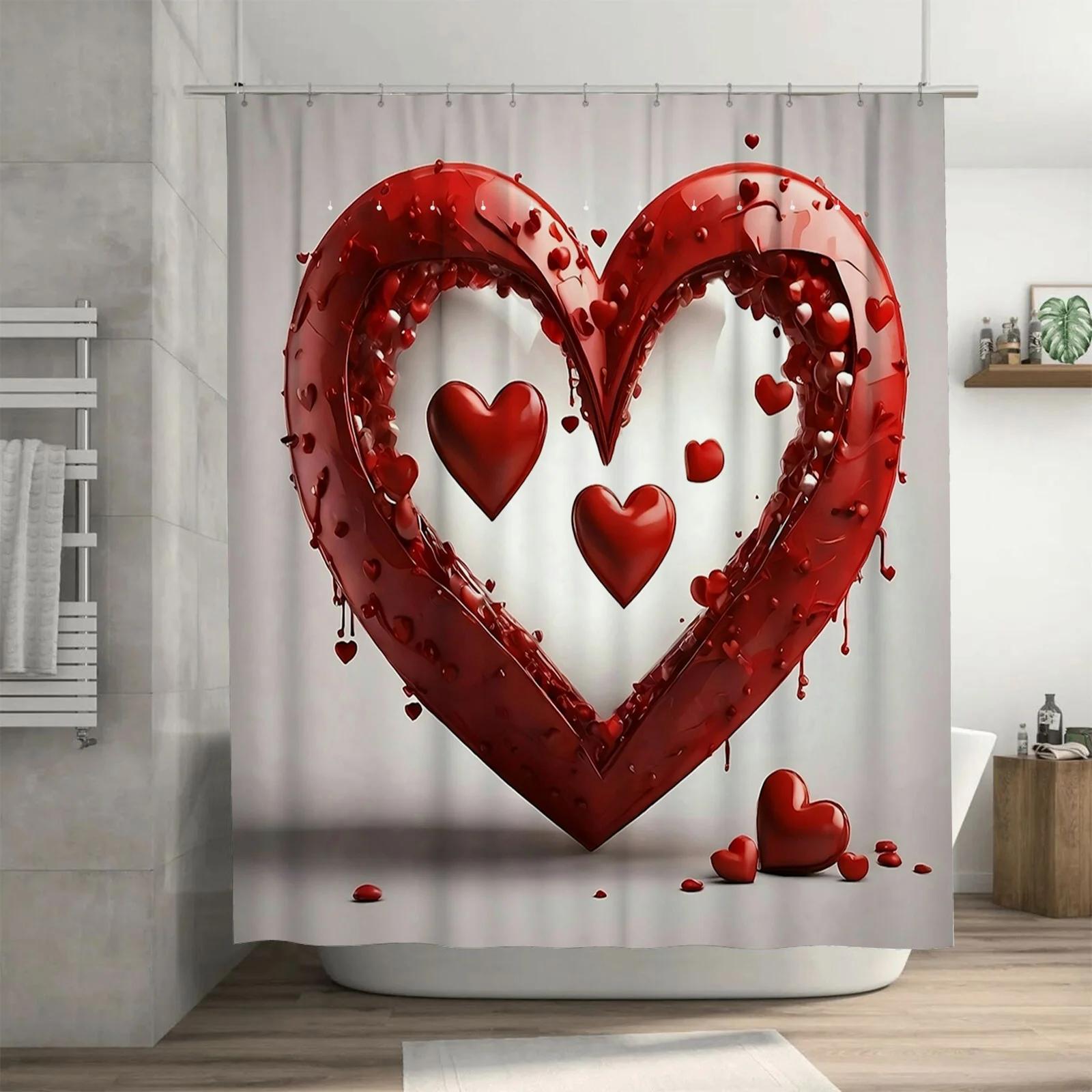 

Wine Red Heart Elegant Shower Curtain - Waterproof, Mildew Resistant, Adds Romantic & Luxurious Touch To Bathroom W60H190(CM)-1 Pcs