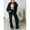 2025 Women's Stylish Solid Color Casual Hoodie & Long Pants Set