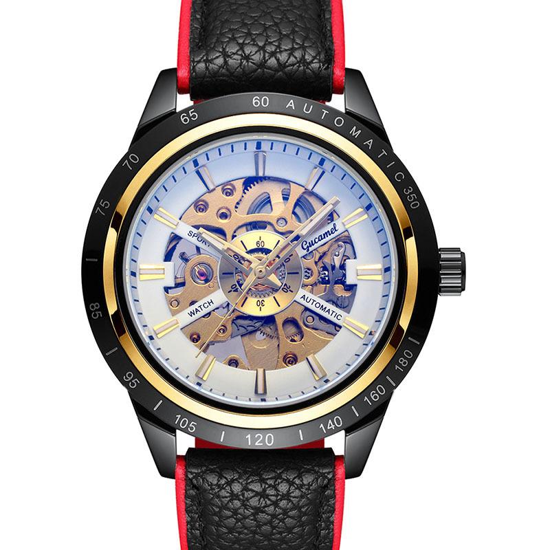 GUCAMEL Business Fashion Handstück Leder mit hohler mechanischer Uhr