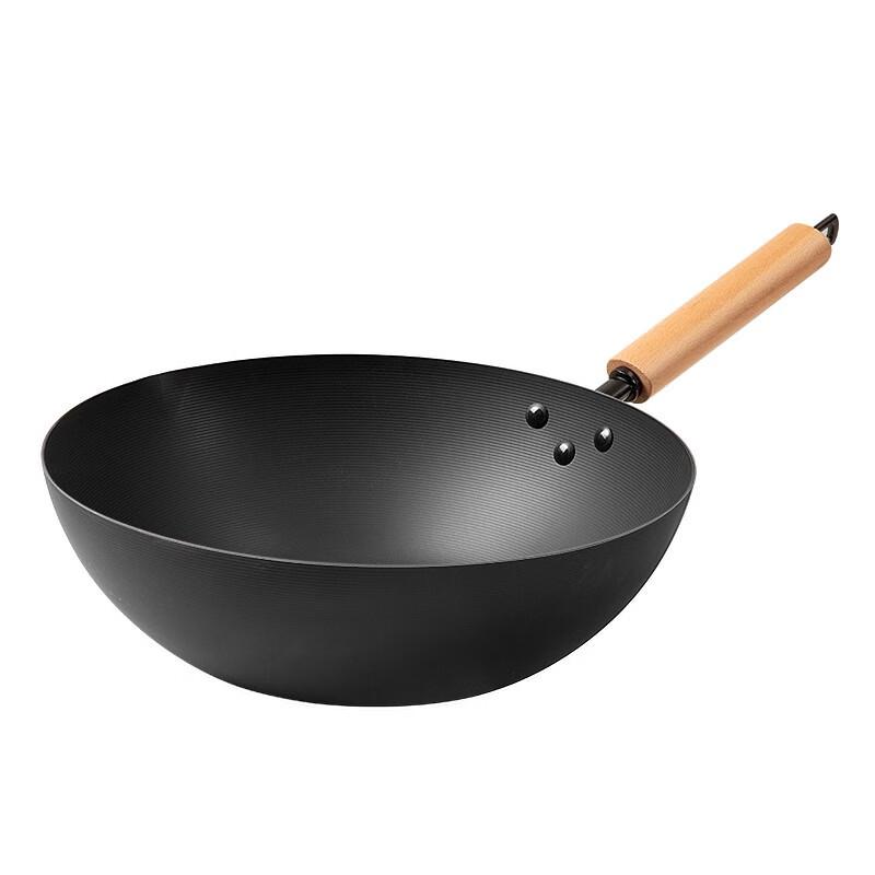 34cm Cast Iron Non-stick Wok with Wooden Lid