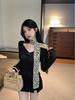Elegant Leopard Print Waist-Cinching Long-Sleeve Pleated Top with Ribbon Detail