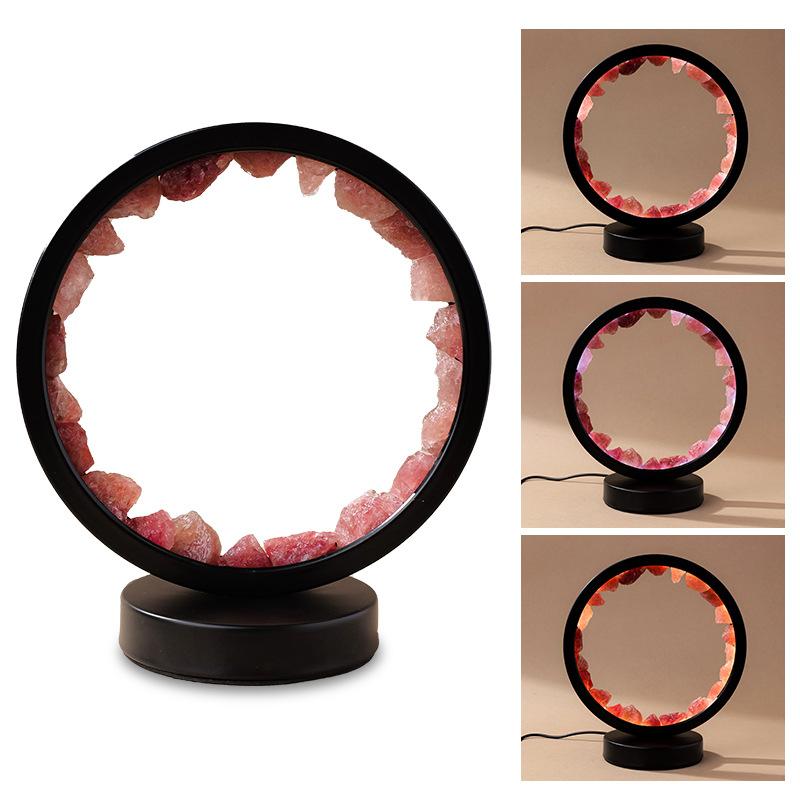 Led Crystal Lamp Room Decoration Natural Gemstone Amethyst Healing Stone Home Decoration Round Lamp