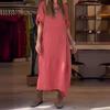 2025 Damen Sommer Locker Lässig Einfarbig Kurzarm Baumwolle Leinen Kleid