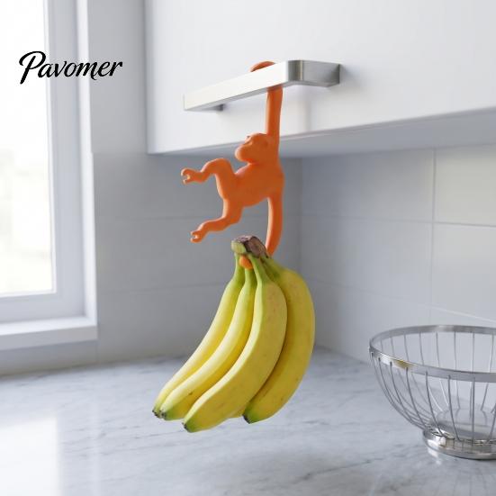 Small Object Organizer Monkey Banana Hook, 3D Printed Under Cabinet Kitchen Hanger Storage Funny Under Shelf Fruit Design Holder Hook for Bananas,