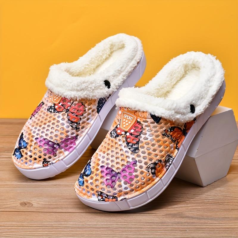 

Уютные тапочки с флисовой подкладкой и принтом бабочек - Теплая, плюшевая, удобная обувь-слипоны с толстой мягкой подошвой для ношения в помещении/на улице зимой 42 оранжевый