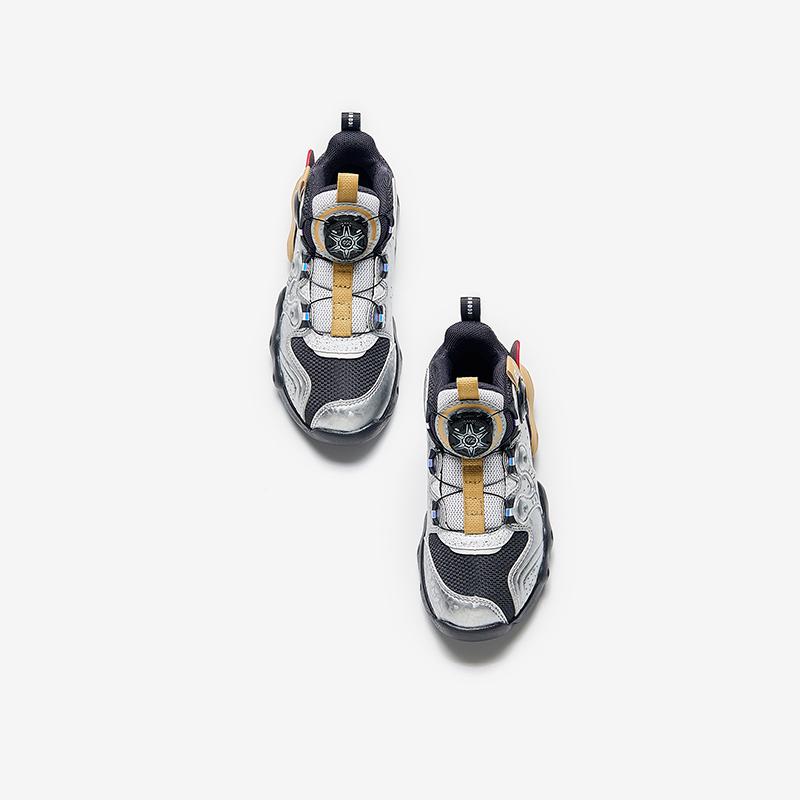 Anta Kids Asymmetrical Synthetic Leather Trendy Lightweight Shock Absorbing Mid-Top Basketball Shoes Kids basketball shoes Gray Silver A12449901-2