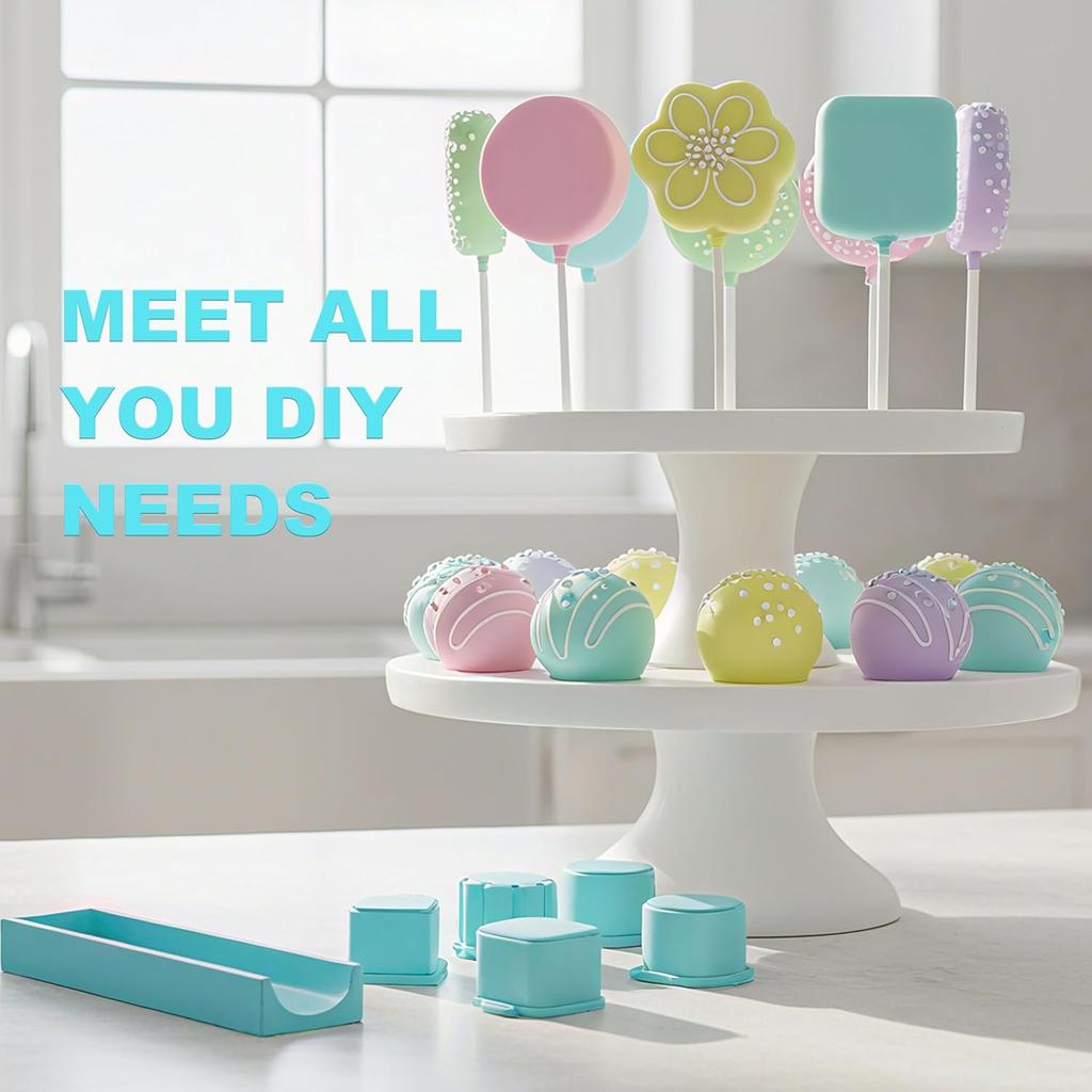 5 PCS Cake Pop Mold Set with 7.87-inch Tray, Heart Square Cloud Oval Round 3D Printed Cake Pop Cutter and Pusher, Baking Molds for Home Baking,