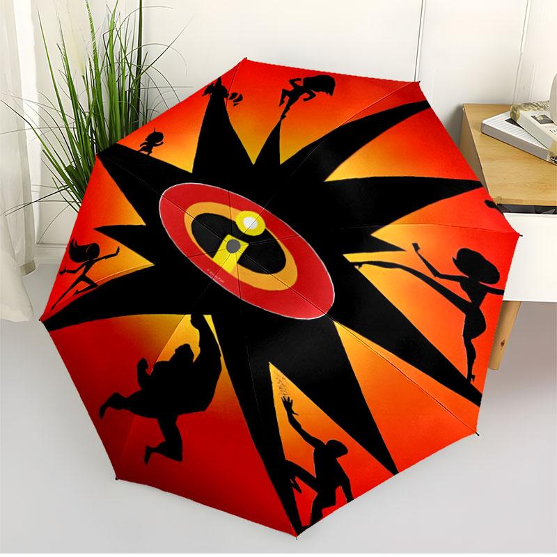Incredibles Print Automatic Open Close Umbrella, Portable Foldable Umbrella, for Outdoor Commute Camping Trip, Ideal Birthday Gift