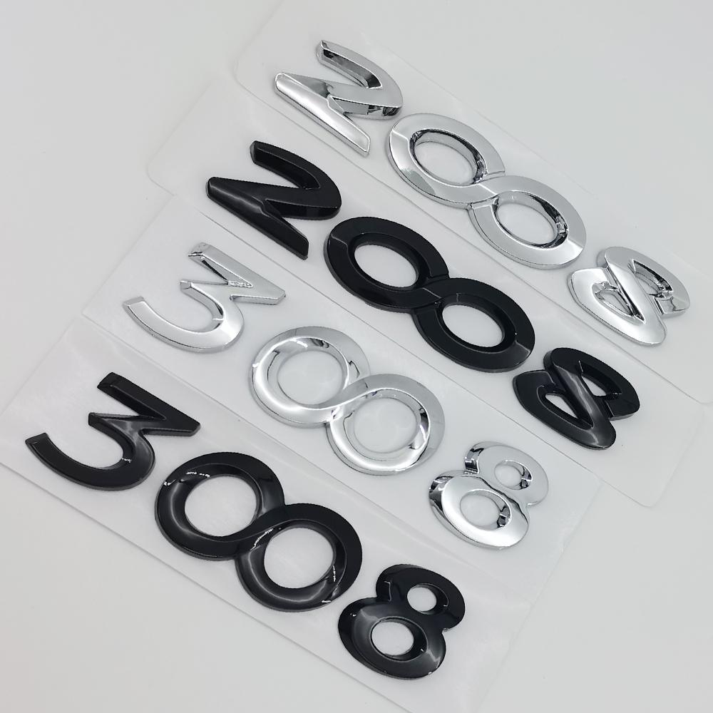 Autocollants de Voiture ABS 3D Lettres Logo Noir Chrome 2008 3008 4008 5008 Emblème Badge Pour Peugeot Autocollant Décalcomanie Coffre Arrière Accessoires