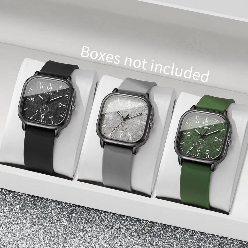 3BUC/Set Ceasuri de Mână Pătrate la Modă pentru Femei, Casual, cu Brățară din Silicon, Cuarț, pentru Bărbați, Studenți, Ceas