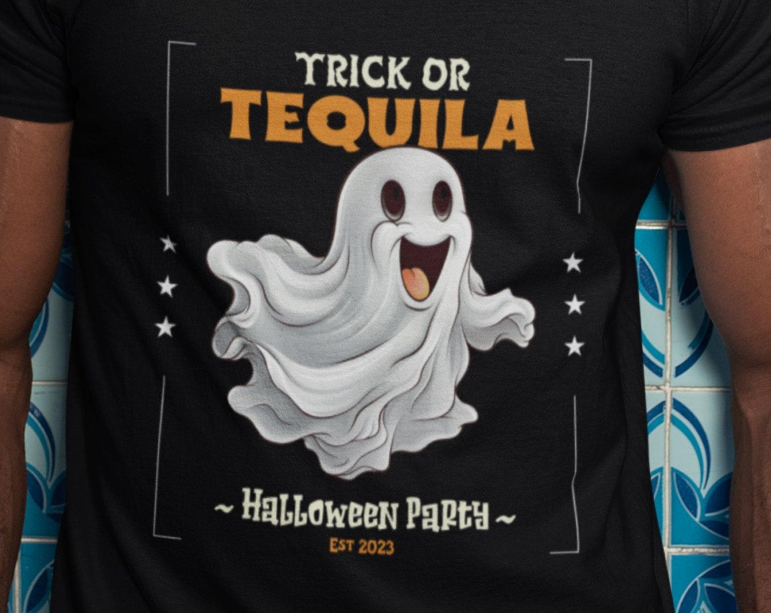 Trick or Tequila Halloween Party T-Shirt: Spooky Ghost Tee XL