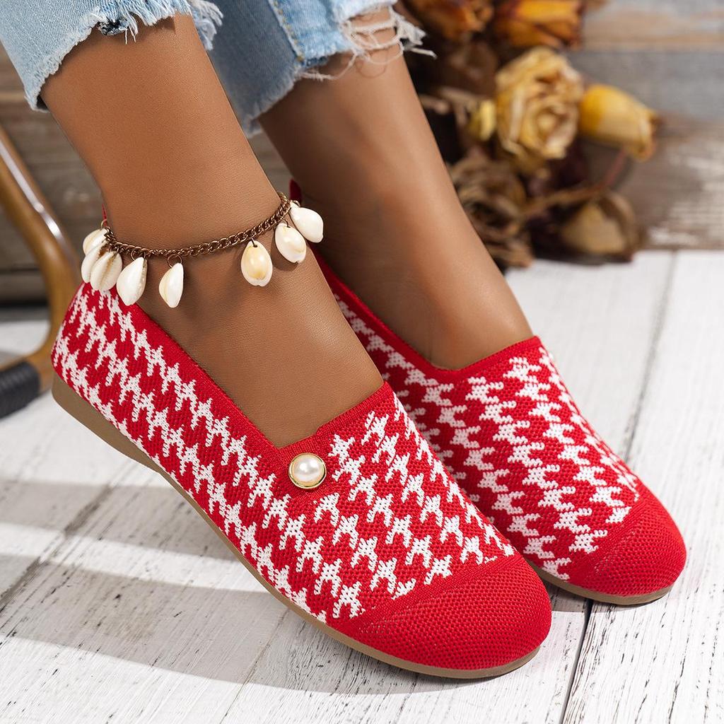 TEMU Style Loafers: Round Toe Flat Casual Shoes with Pearls, Comfortable & Breathable, Low-Cut Design with Christmas Elements
