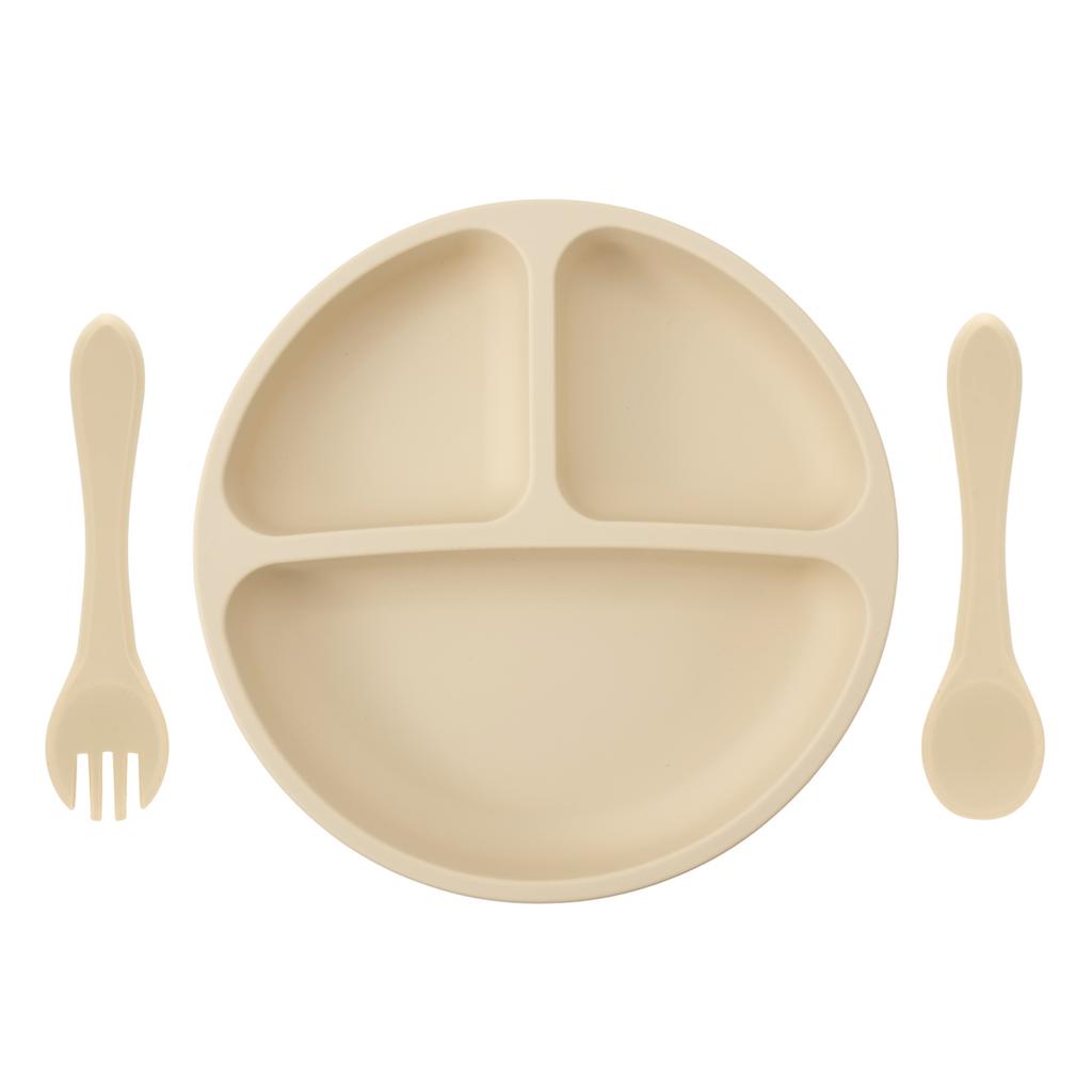 Color Kids 3PCS Baby Feeding Sucker Dishes Plate Set Silicone Tableware With Spoon Fork Training Utensils Children Dinnerware
