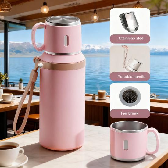 Stainless Steel Water Bottle with Tea Infuser Double Wall Vacuum Drink Container Leak-Proof Portable 600ml Insulated Coffee Tumbler for Hot Cold