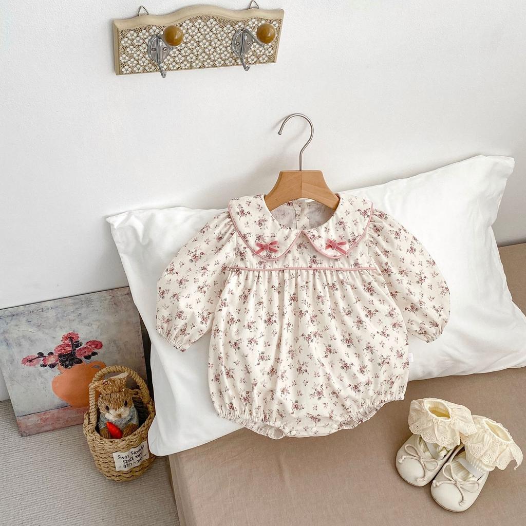 Sweet Floral Baby Girl Long Sleeve Bodysuit Cute Spring Romper For 100 Days Celebration