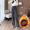 European and American Style Plaid Loose Wide-Leg Pants for Women - Autumn/Winter Collection