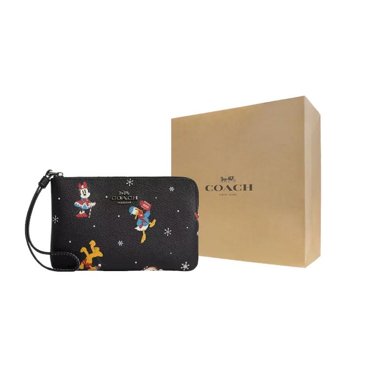 Coach Disney Corner Zip Canvas Leather Wrist Bag Clutch Wallet Regular Women's Black (Unisex) Clutches CN031 QBM2