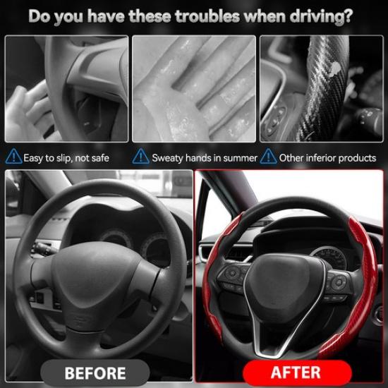 Red Car Steering Wheel Booster Cover Carbon Fiber Anti-slip Accessories US 2PCS