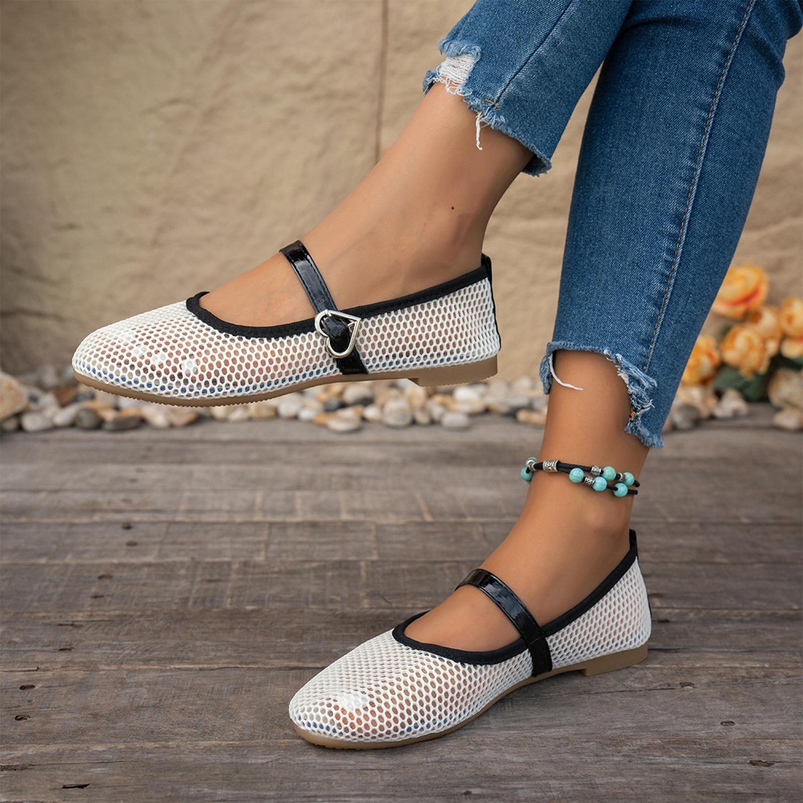 Retro hollow breathable mesh toe cover comfortable flat sole single shoe 36 бежевый
