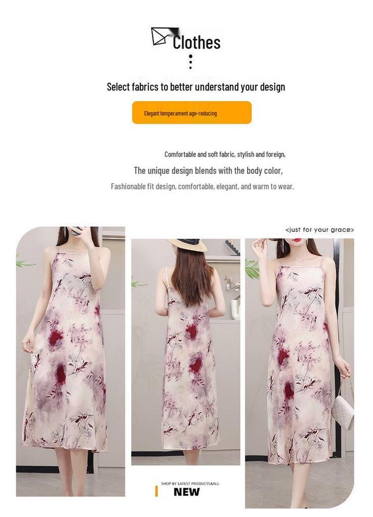 2026 Temperament Slimming Sleeveless Summer Camisole Dress with Print - Fashionable Long Skirt