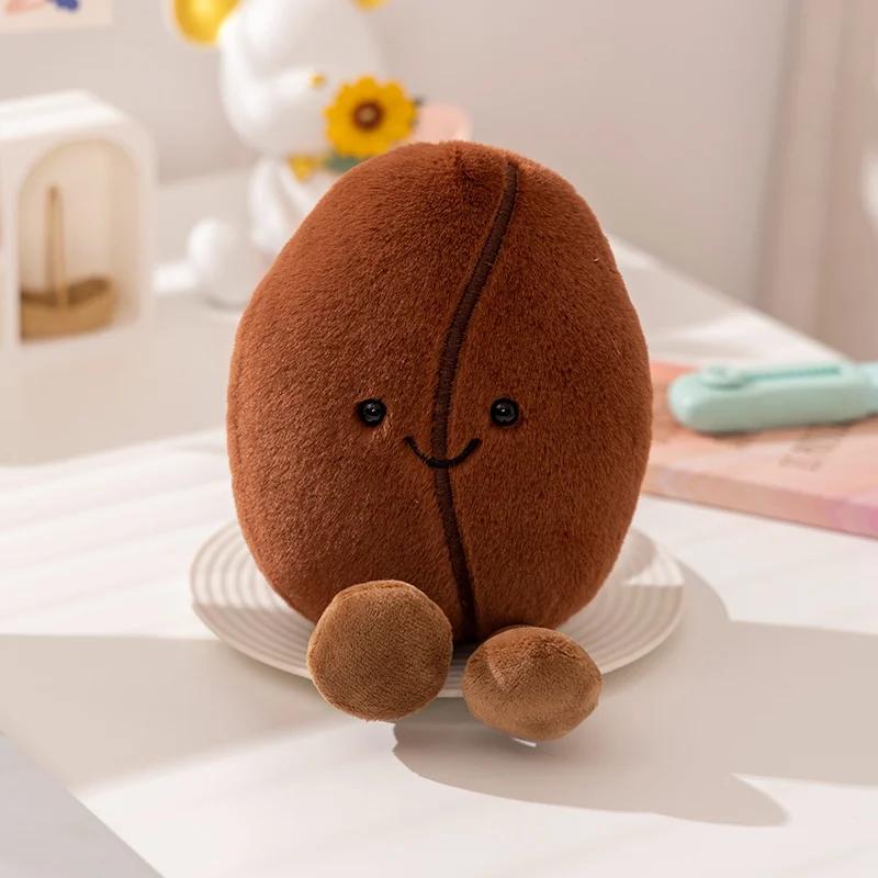 10/20cm Stuffed Brown Coffee Bean Plush Pillow Funny Food Cushion with Legs Smiling Face Plushie Home Office Decor Children Gift