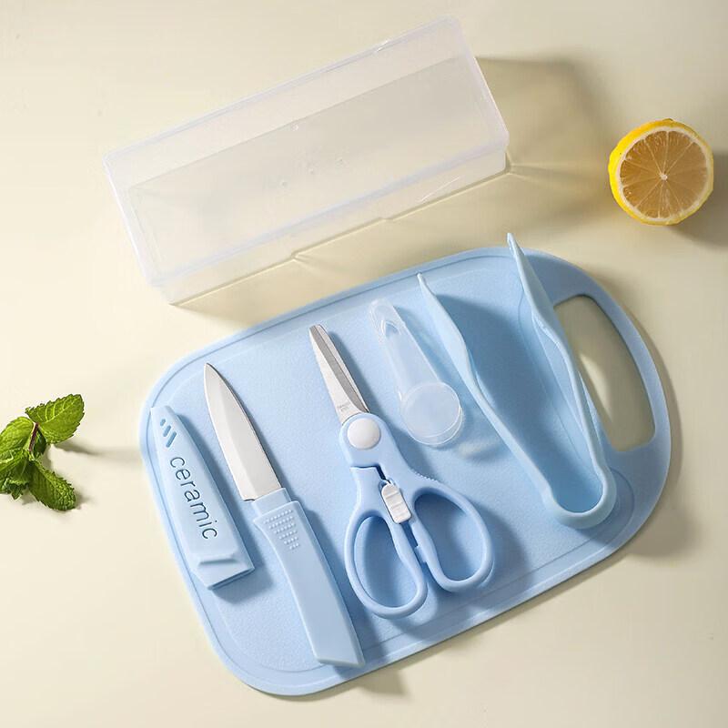 Portable Stainless Steel Baby Food Scissors & Tongs Set