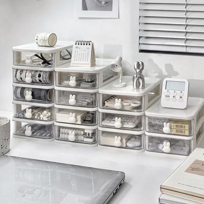 Desktop Box Organizer Storage Transparent Desk Drawer Free Combination Plastic Storage Box Makeup Stationery Sundries Organizer