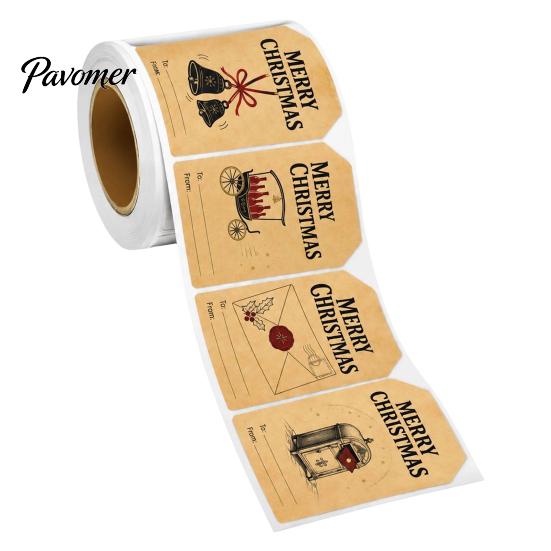 Souvenir Decoration Stickers 180PCS/Roll Christmas Label Stickers, Self-Adhesive Retro Paper Tags with Blank Winter Holiday Writing Area, Decorative