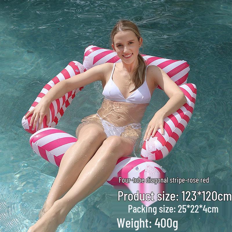 Inflatable PVC Float Recliner: Foldable Striped Swimming Bed