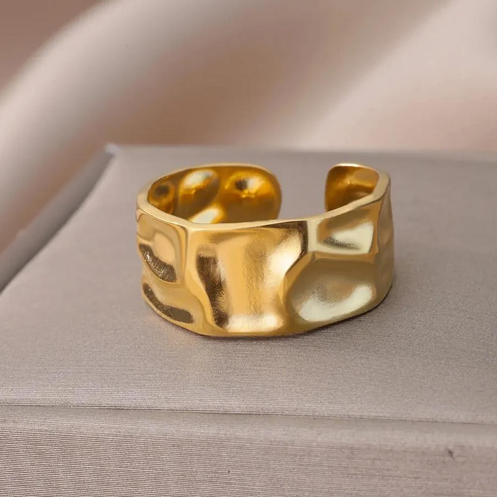 Gold Metal Irregular Geometric Opening Women's Ring Gold Texture Couple Wedding Ring Fashion Jewelry