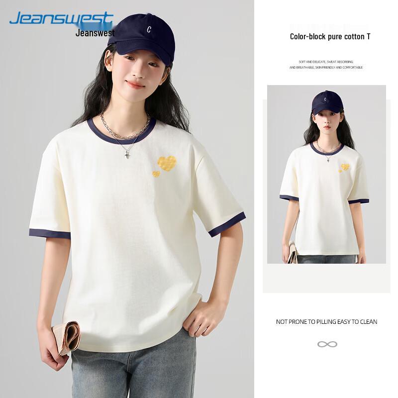 Женская хлопковая футболка с цветовыми блоками Jeanswest Весна 2025 S