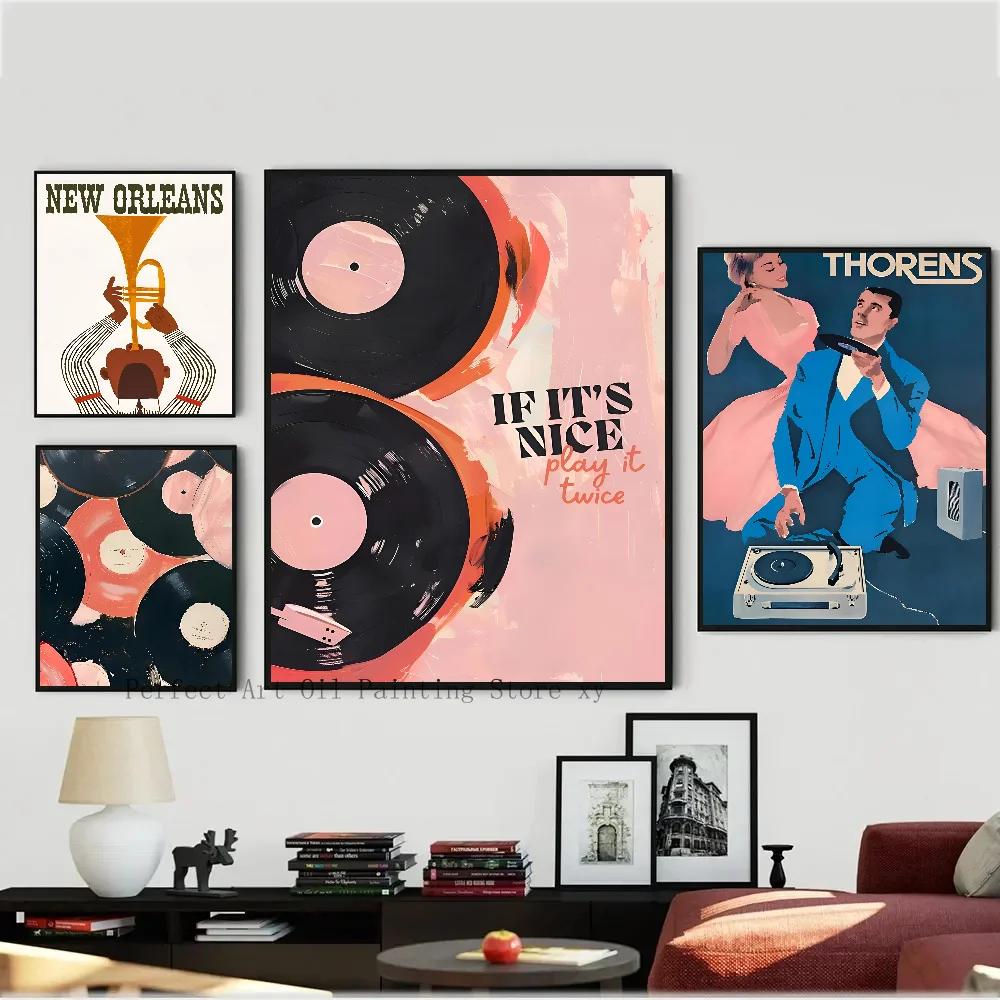 1PC Abstract Jazz Music Festival Record Player Symbol Art Poster Paper Print Home Living Room Bedroom Entrance Bar Restaurant