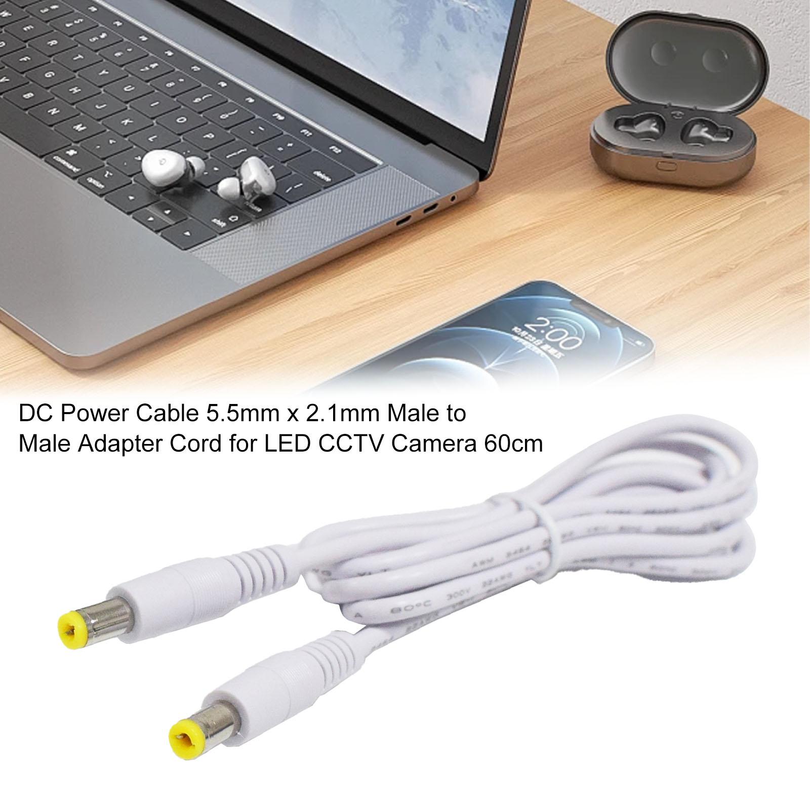 

Power Plug 5.5mmx2.1mm Male Plug to 5.5x2.1mm Male Adapter Connector Cable Cord 22AWG for LED Light CCTV Security Camera