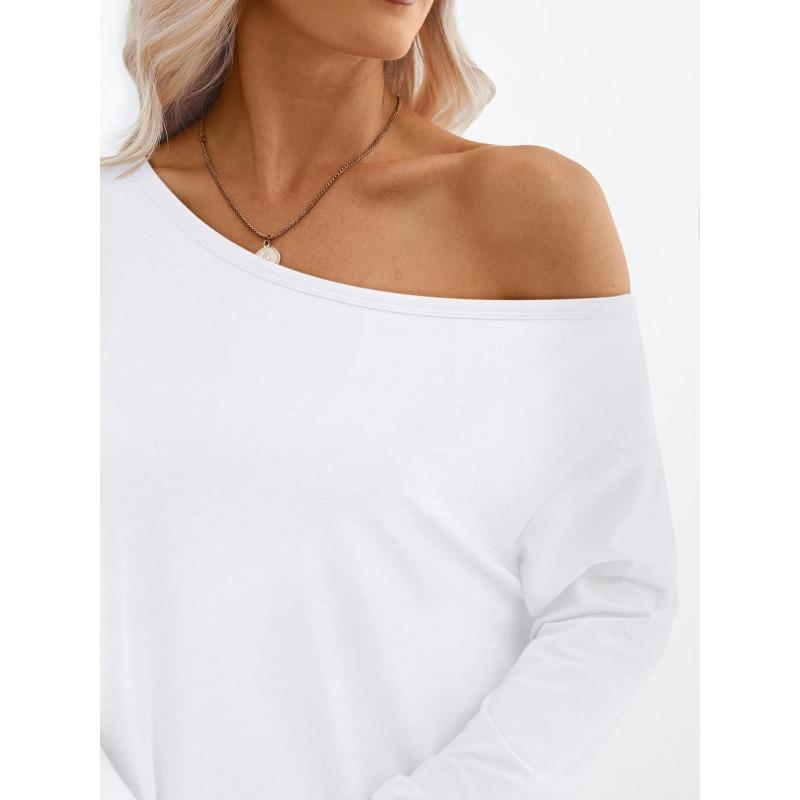 Women S Color Block Off Shoulder Hooded Long Sleeve Casual Sports T Shirt