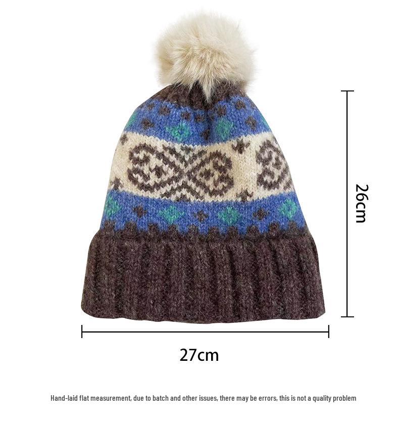 Cat Brother Retro Fair Isle Pom-Pom Knit Hat - Autumn/Winter Warmth
