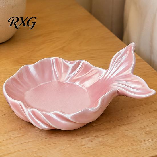 Jewelry Organizer Tray Fishtail Storage Tray, Large Capacity Groove Design, Pearlescent Pink Dish 3D Printing Desktop Ornament, for Rings And