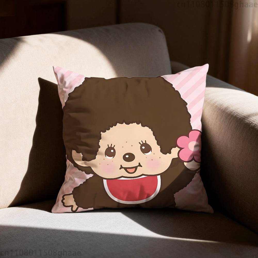 Cute Mmonchhichiss  Pillow Case Square DoubleSided Printing Short Plush Sofa Cushion Cover Bedroom Bedside Pillow