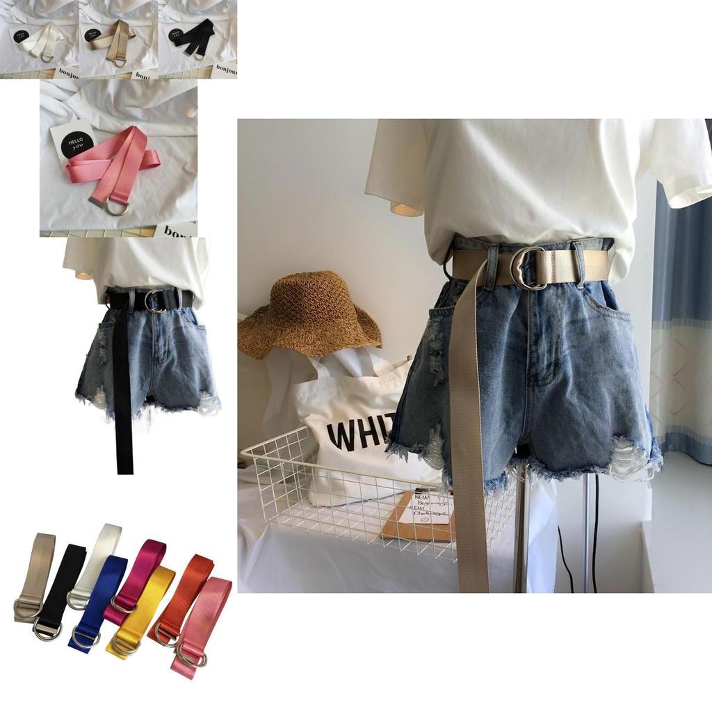 Stylish Korean Candy Color Canvas Double Ring Buckle Long Waist Belt For Men And Women