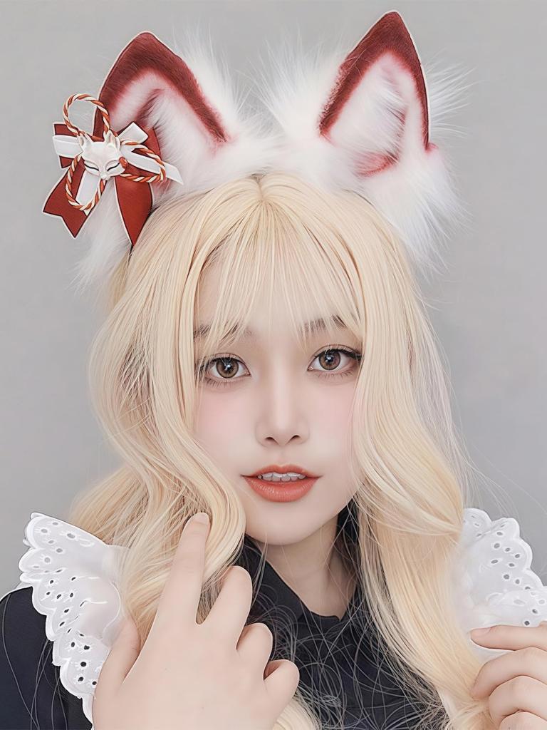 [SENMHS] Fox Spirit Style Cat Ears & Tail Costume Set - Fluffy, Handmade, Accessory, Bijou Chain, Cute, Fancy Dress, Cosplay, Comic Show, Halloween,