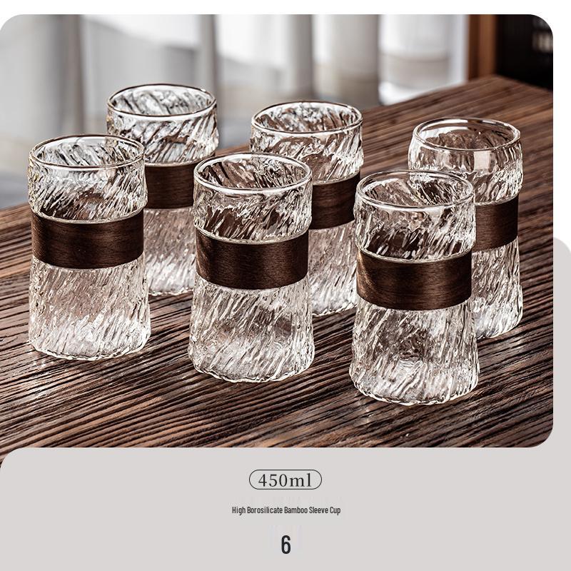 Embossed Glass Water Cup Set for Living Room, High-Temperature Resistant Teaware for Coffee or Beer