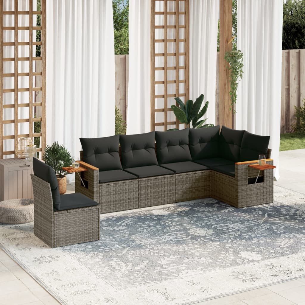 Vidaxl 6-Cz. Garden Furniture Set With Cushions, Grey, Poly Rattan