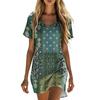 Women's Casual V Neck Short Sleeve Dress Vintage Printed Summer Loose Fit Lightweight Soft Fabric Comfortable Wear