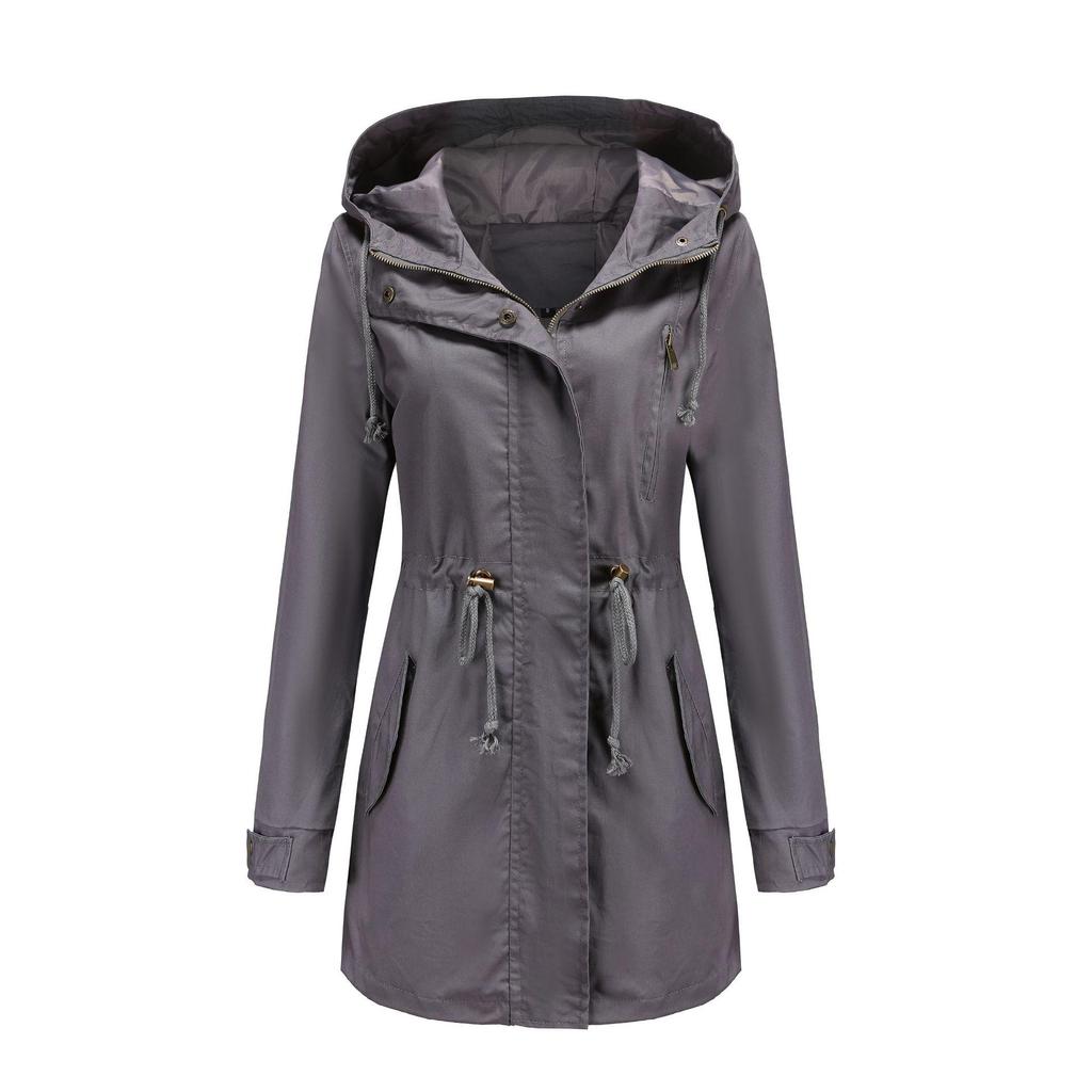 2022 Women's Plus Size Cotton Hooded Windbreaker - Spring/Autumn Loose Solid Color Coat